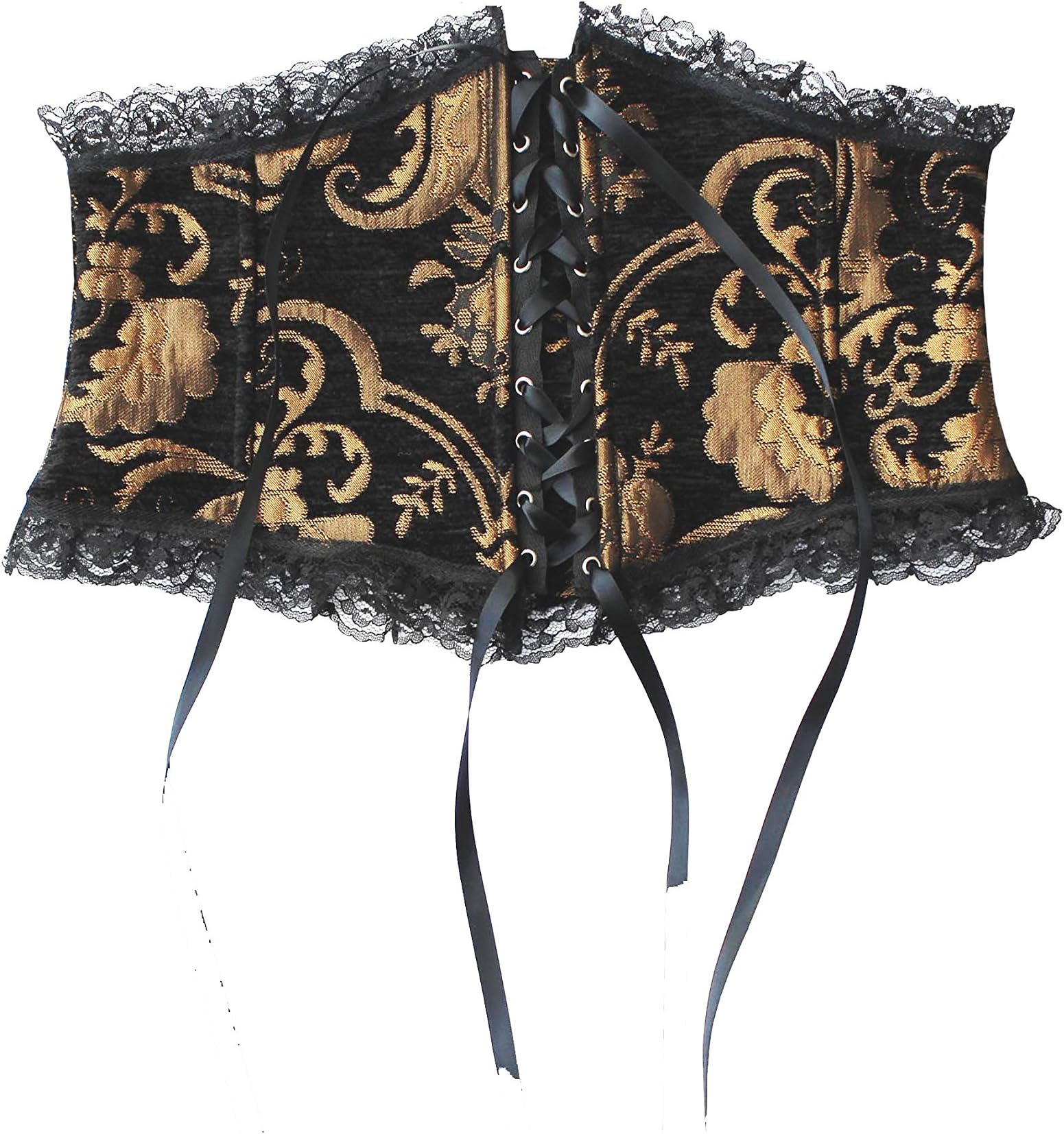 Victorian Valentine Steampunk Gothic Women's Black Gold Brocade Waist Cincher Corset