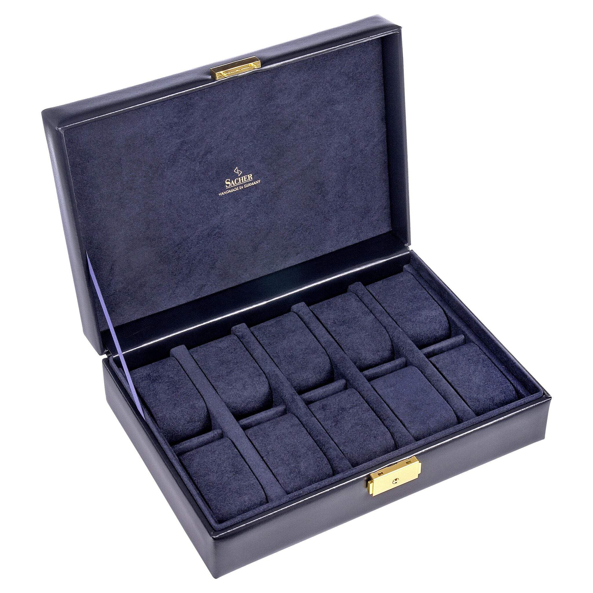 SACHER Custodia per 10 orologi/acuro/blu/pelle/fatto a mano in Germany/portagioie