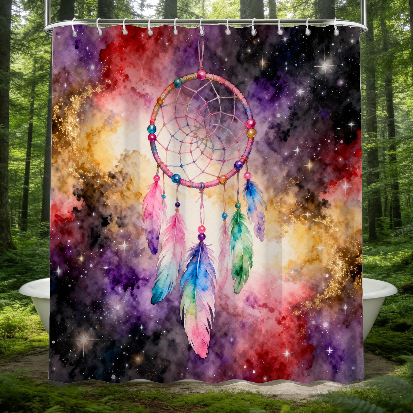 Hongduo 3D Dreamy Dreamcatcher Shower Curtain for Stalls Bathtubs Mystical Bathroom Decor Shower Curtain Set Polyester Fabric Waterproof 180x180cm/71X71 Inch with Hooks