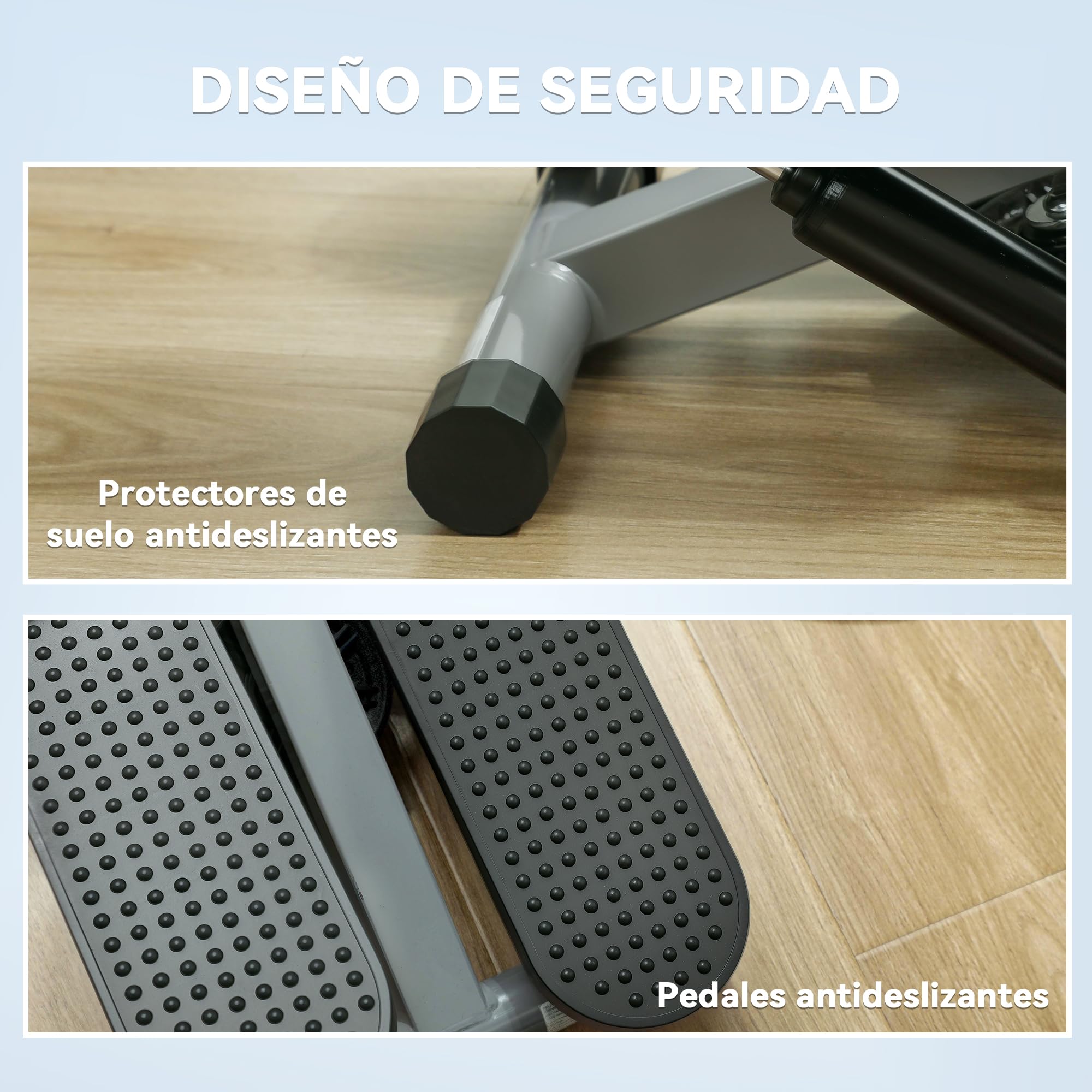 SPORTNOW Mini Stepper para Hacer Ejercicio en Casa Máquina de Escalada Compacta con Bandas de Resistencia Monitor LCD Pedales Antideslizantes Ajustables en Altura para Entrenamiento de Cuerpo Gris