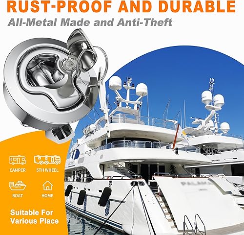 Miniatura 6 de Paquete de 2 pestillos de barco de metal para barcos, cerraduras de cierre de metal duradero, cierre de escotilla empotrado, pestillo de montaje