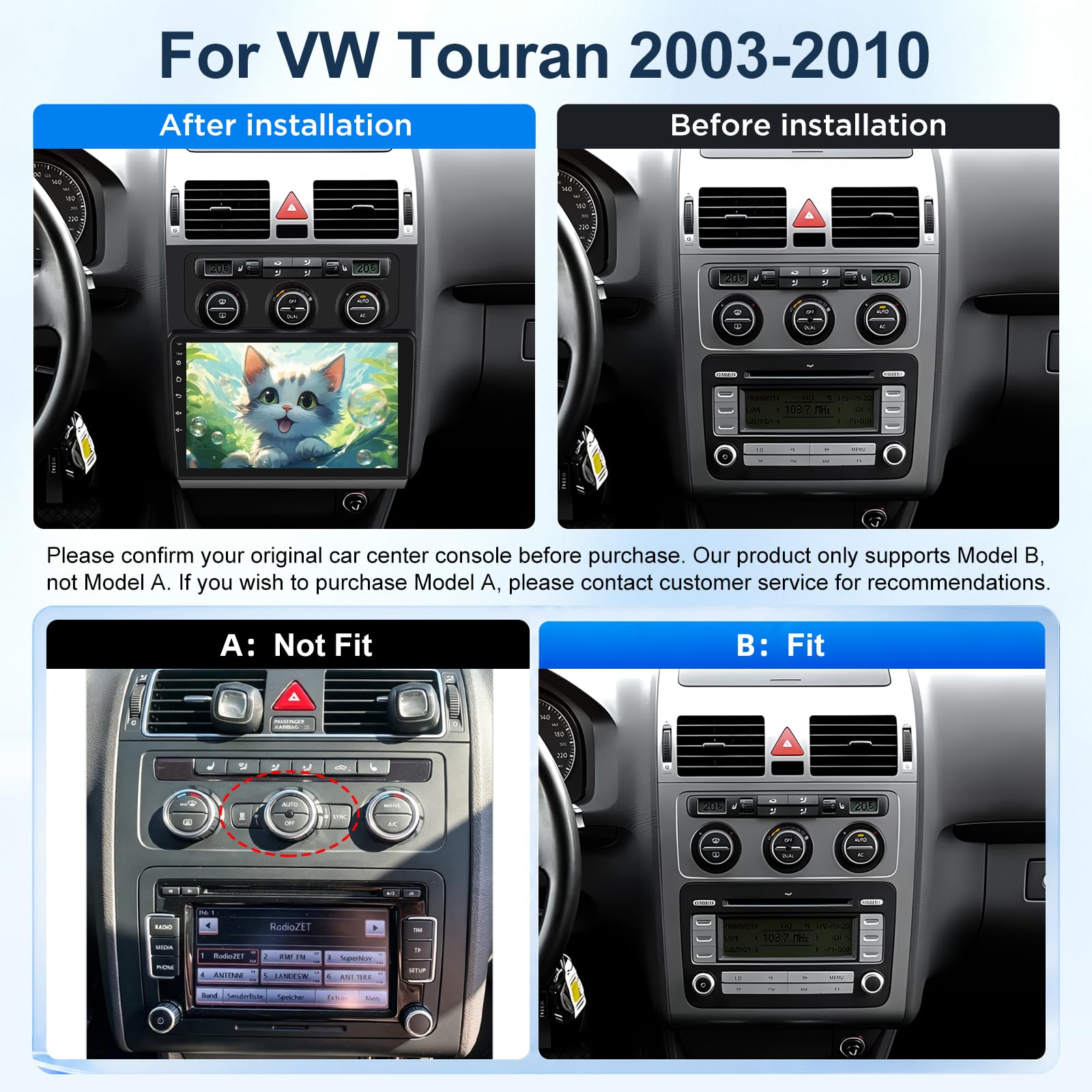 2GB+64GB Autoradio Android per VW Volkswagen Touran Carplay 2003-2010