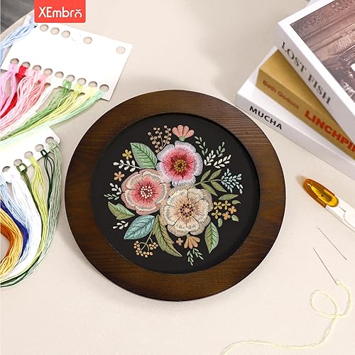 Miniatura 3 de XEmbro Marco de aro de bordado de madera de 8 pulgadas, exhibición redonda de bordado de madera con aro de bordado de 8 pulgadas para punto de cruz
