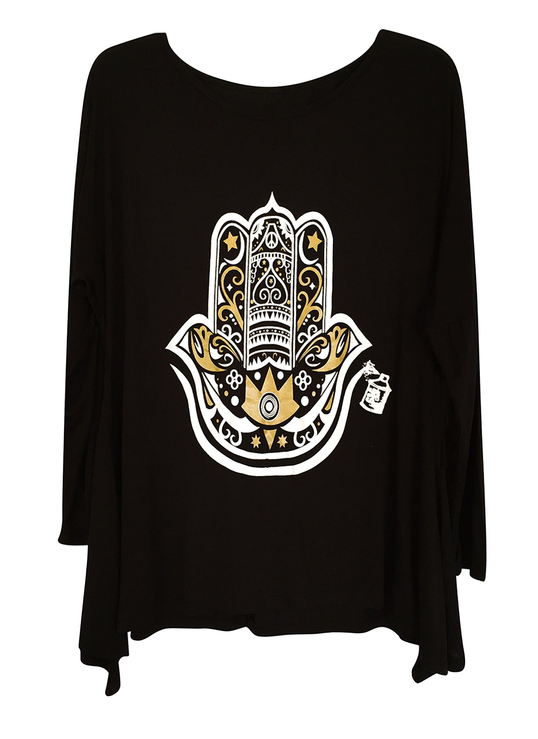 Hamza Hand Long Sleeve Women's Tunic-Black XLarge