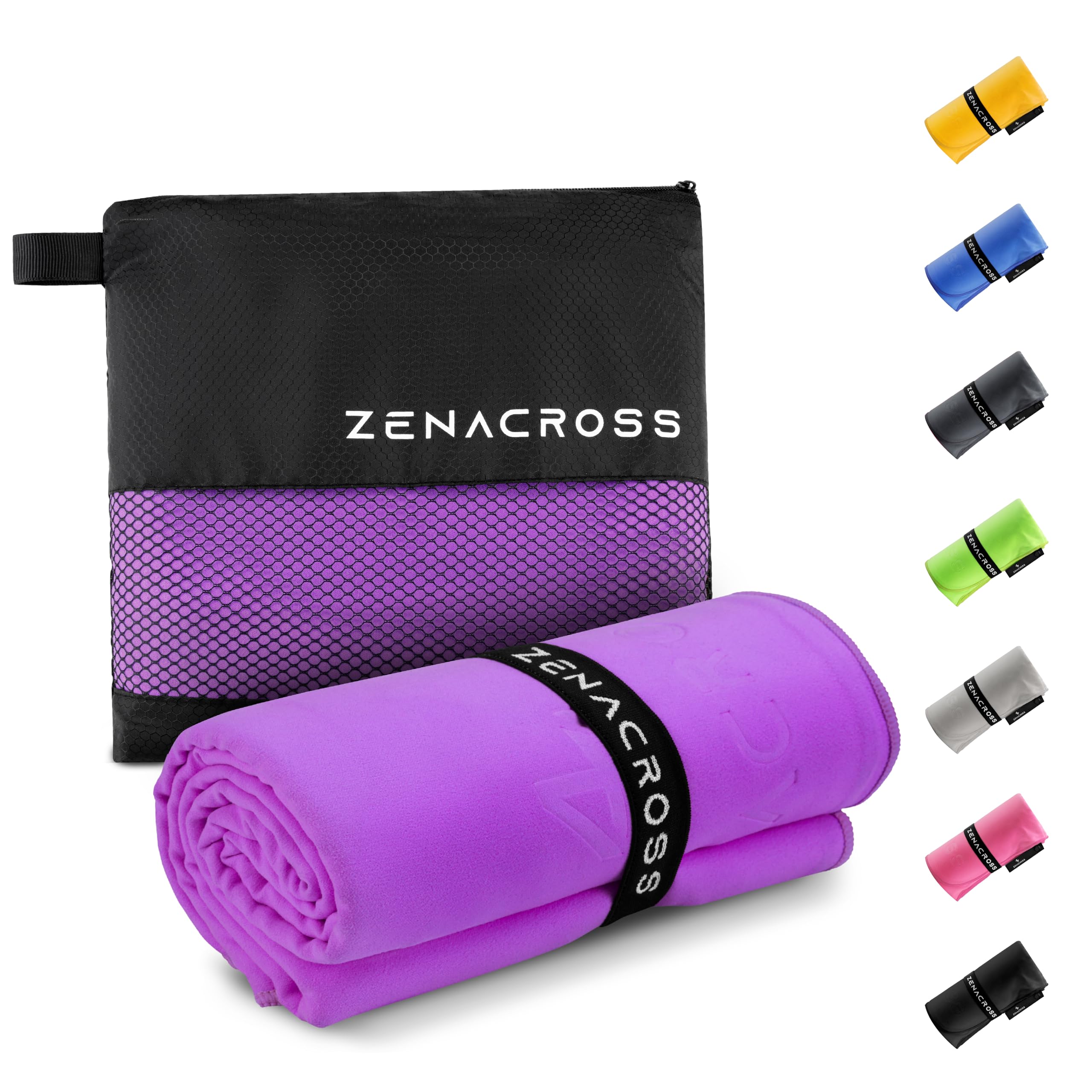 Zenacross Asciugamano Palestra 50x100cm con Borsa per il Trasporto - Asciugamano Microfibra a Rapida Asciugatura e Versatile - Telo Palestra Taglie M - Viola