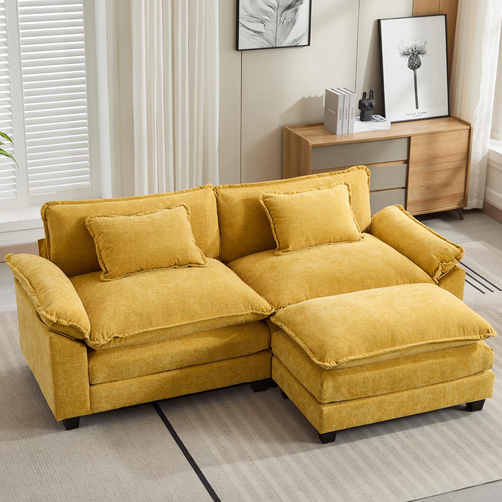 Oprisen 86" Modular Sectional Sofa, Comfy Cloud Couch Sectional Sofa with Ottoman, Chenille Sofa Sleeper Deep Seat Sofa with Throw Pillows for Living