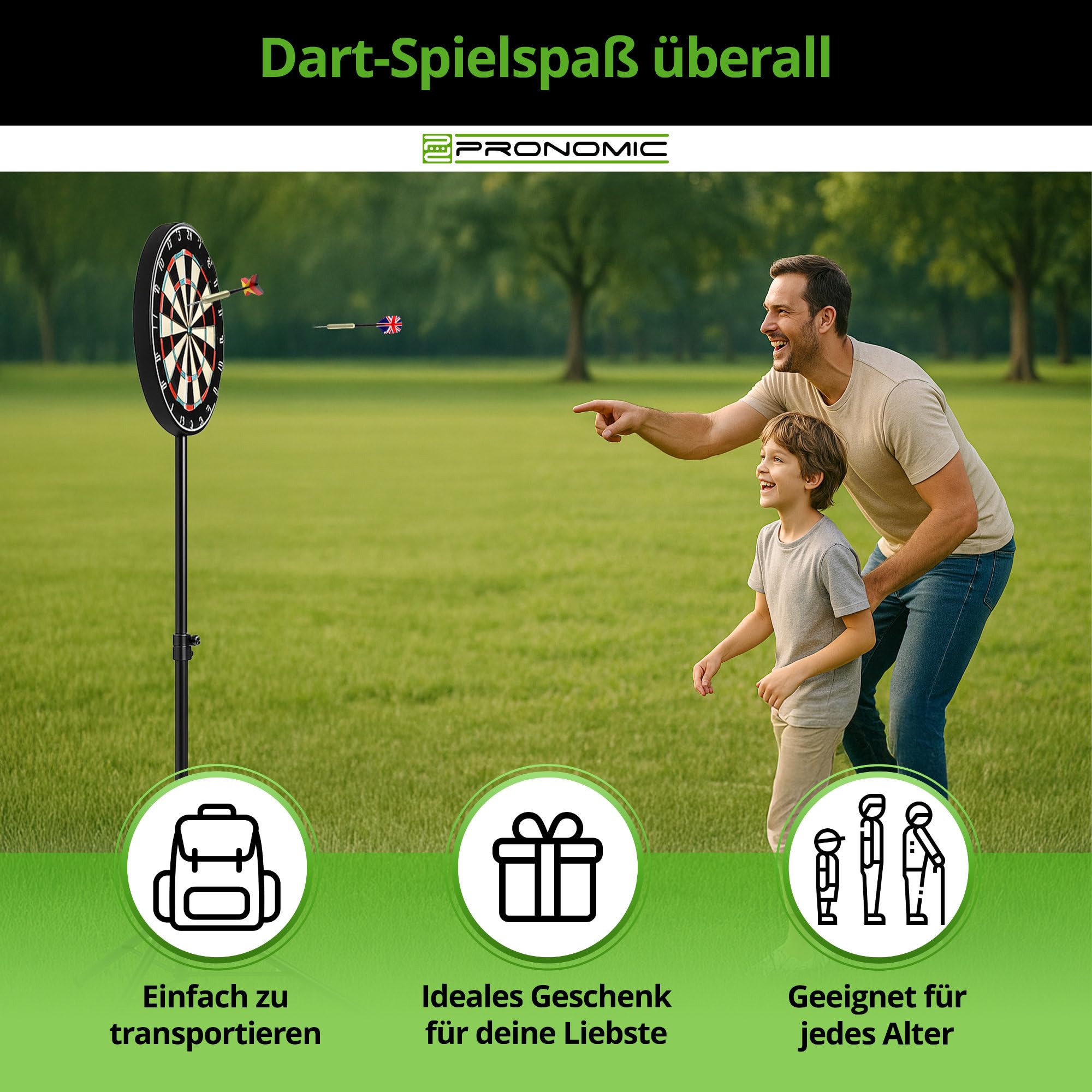 Pronomic DA-45S Ständer für Dartscheibe (Dartboard Halterung, Dartständer aus pulverbeschichtetem Stahl, stufenlos höhenverstellbar, Tasche)