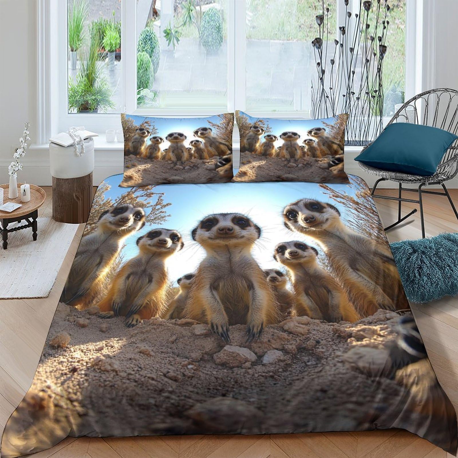 Ctjqhvkz Style-9 3D Printed Meerkat Family Fitted Sheet Microfiber Soft Animal Group Mattress Cover Bedroom Decor Machine Washable Single（135X200cm）