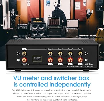 Douk Audio VU2 MIC & Line Dual VU Meter, Analog Sound Level Indicator, 4-Way Splitter Switch, Audio Switcher Box for Speaker/Amplifier/Preamp (Blue Version)