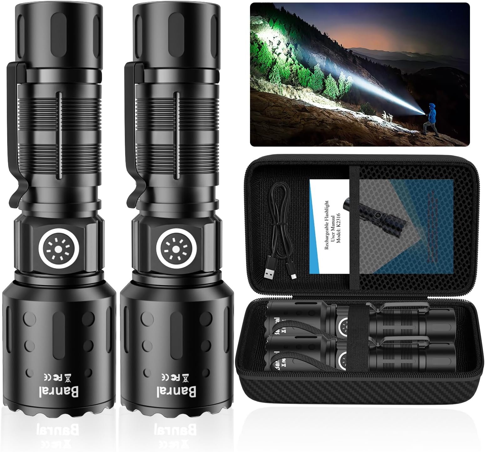 Rechargeable Flashlights High Lumens, Super Bright LED Small Powerful Tactical Flashlight with Memory Function, 6Modes Pocket Waterproof Flash Light for Home,Camping,Car,Emergency,Gifts for Men