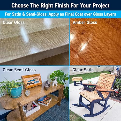 Miniatura 5 de TotalBoat Halcyon - Barniz marino a base de agua, acabado de madera de poliuretano de secado rápido para barcos, muebles de exterior y carpintería