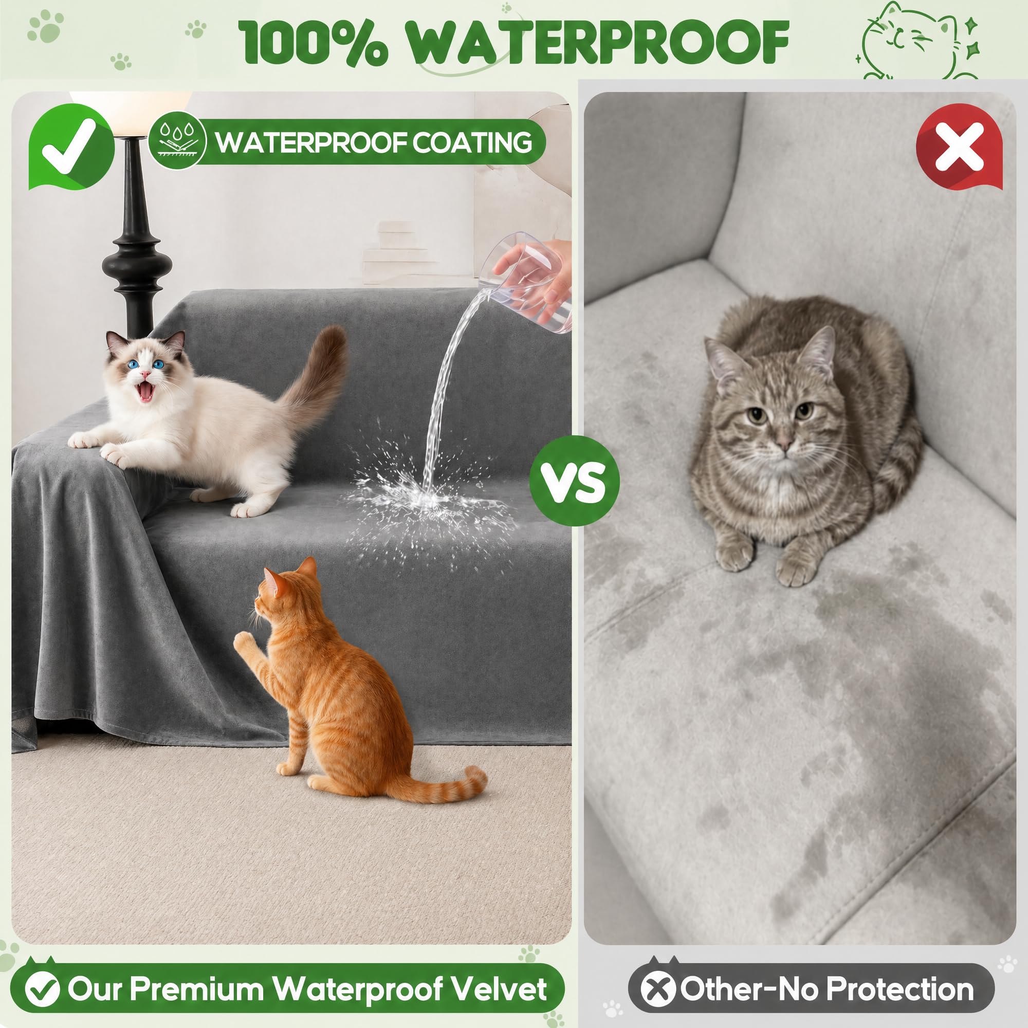 Loiion Grau Sofaschutz Katze, Sofa Überzug 1 Sitzer, Sofabezug Kratzschutz Sofa Katze, Weicher Rutschfester Sofaüberwurf Wasserdicht, Kratzschutz für Haustiere Hunde Kinder, 180x230cm