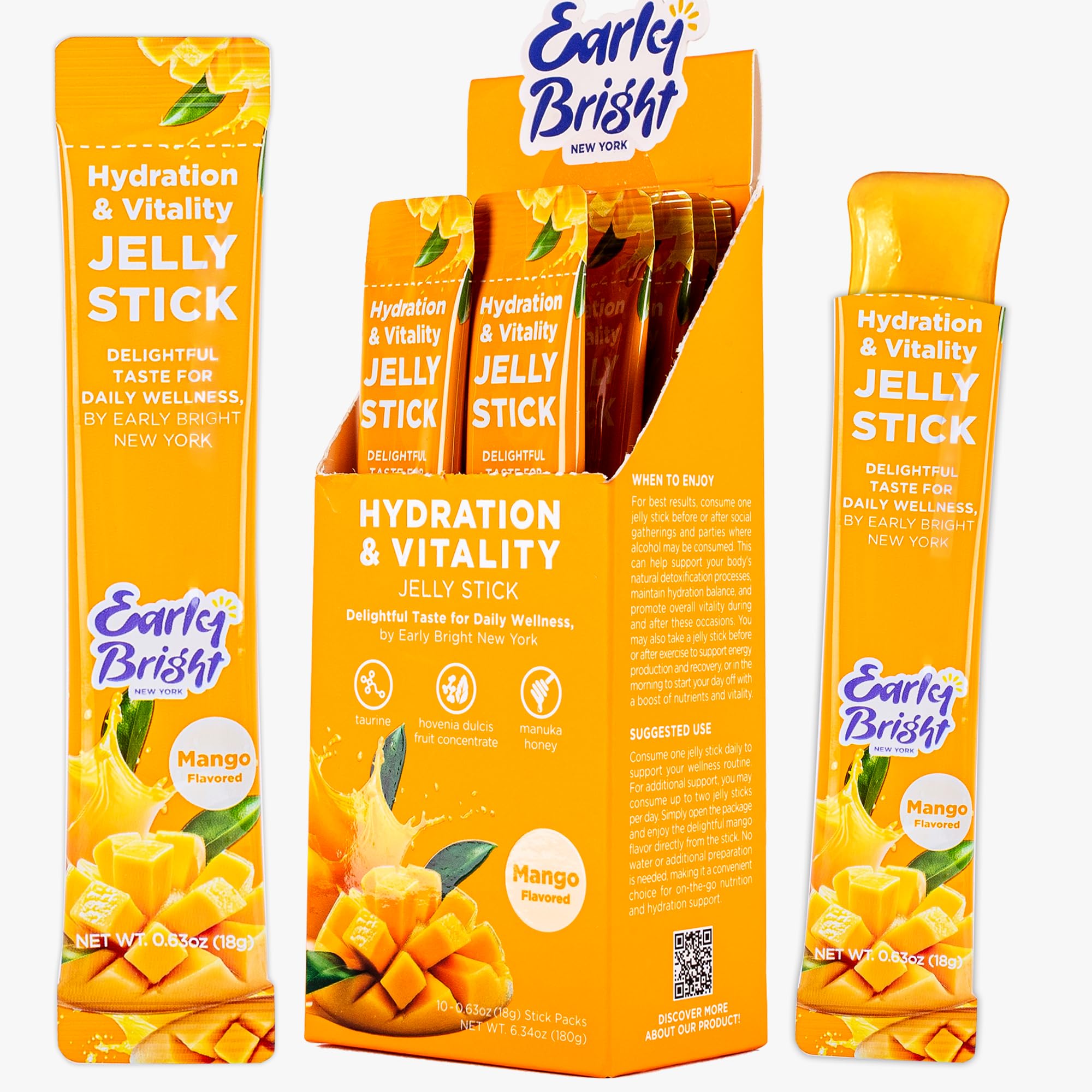 EARLY BRIGHT NEW YORK Post-Drink Recovery Jelly Sticks – Liver Support & Vitality with Taurine & DHM, Feel Refreshed and Energized 18g X 10ea