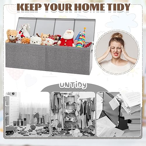 Miniatura 4 de Patelai Caja de juguetes grande plegable y resistente con tapa y asas, caja de juguetes de Navidad, organizador de almacenamiento para sala de