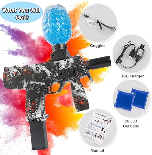 Miniatura 4 de Lanzador eléctrico de bolas de gel, lanzador de bolas de salpicaduras ecológico automático con 20000 bolas de gel y gafas, juguetes al aire libre