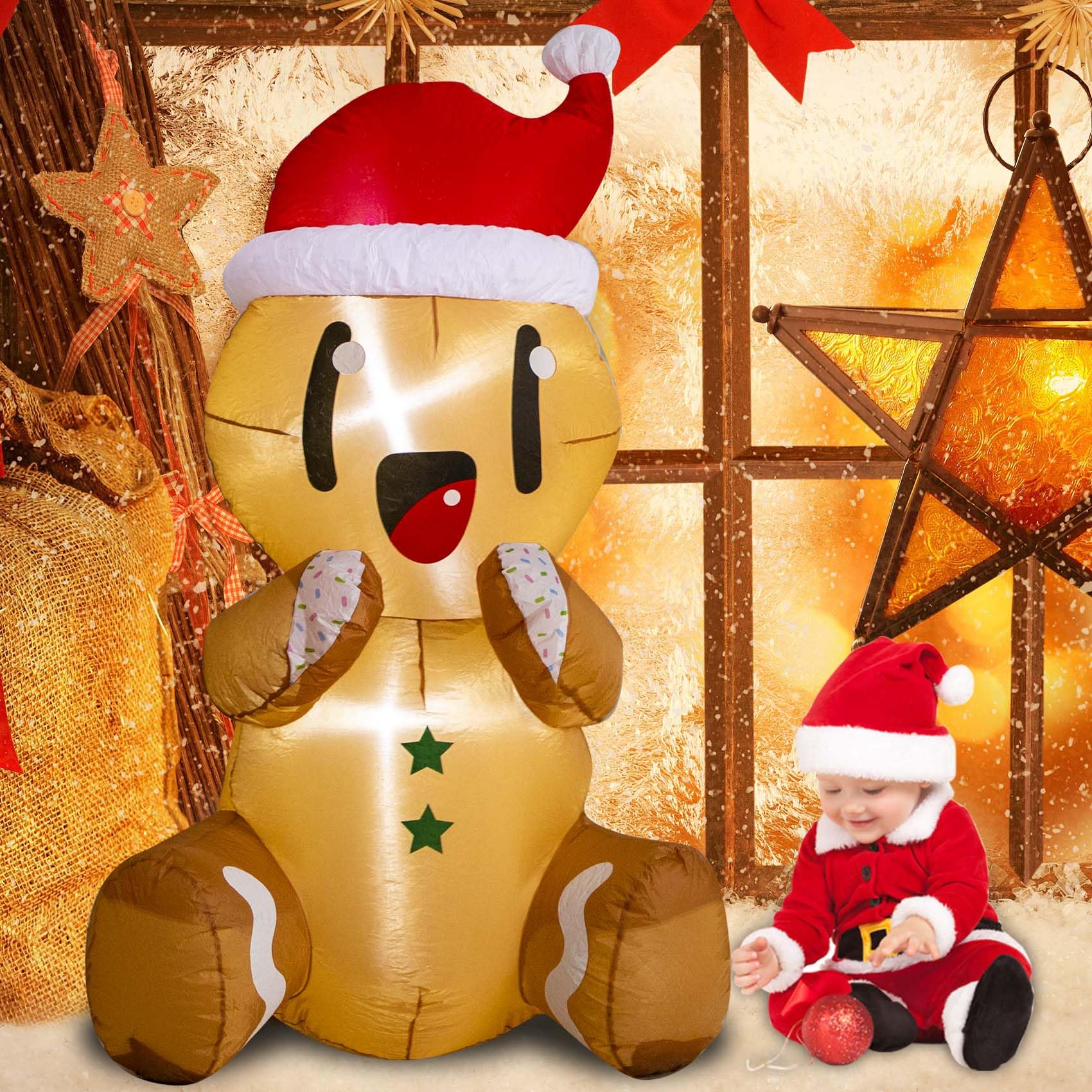 Hioasis 5.5 FT Gingerbread Inflatable Decorations - Indoor & Outdoor Decorations with Built-in LED Lights, Blow Up Decor for Christmas Parties