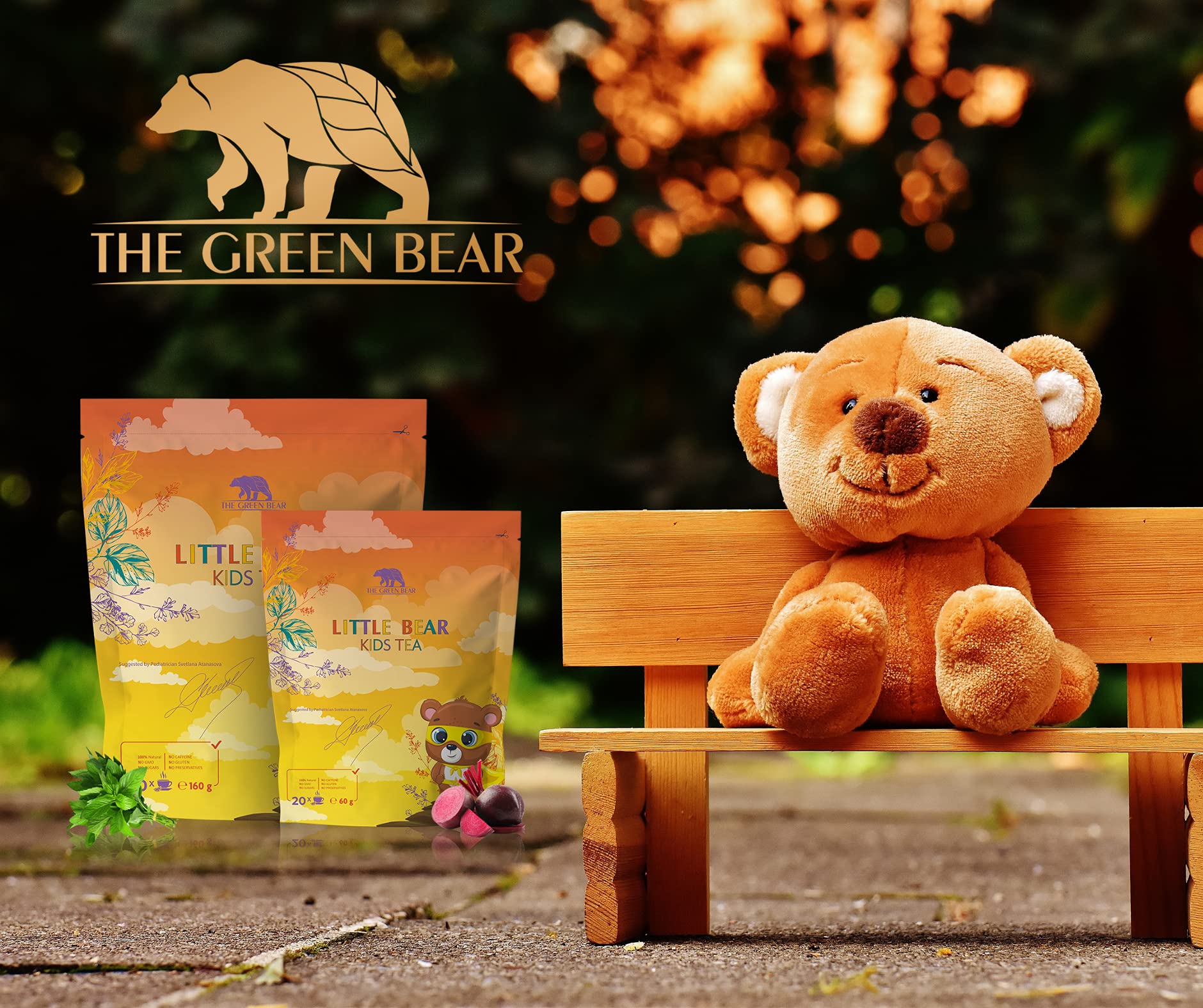 The Green Bear Baby Tea Baby Fenchel Tee mit natürlichen Rote Beete & Kamille Tee Blätter – Antioxidantireicher Kräutertee Zucker und koffeinfreier Tee – Gesunder Tee für Babys – 1 Pkg = 20 Dosen