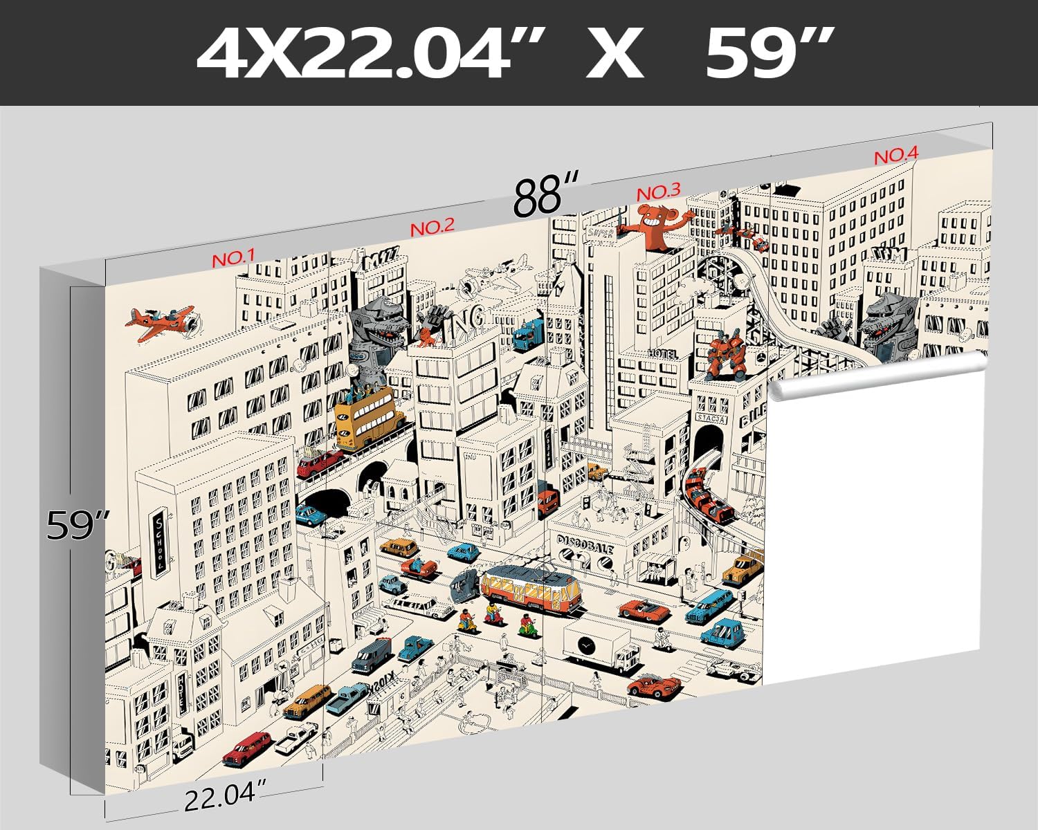 XMPMBM-Cartoon Comics City Nursery Room Fabric Wallpaper Kids Bedroom Hand-Painted Graffiti Wall Mural-W 88" X H 59"（36 Square Foot）