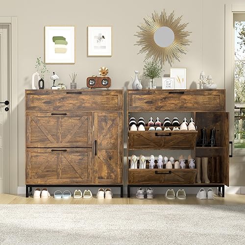 Miniatura 5 de Betterhood Zapatero para entrada con 2 cajones abatibles, organizador delgado e independiente para zapatos, zapatero de entrada con almacenamiento