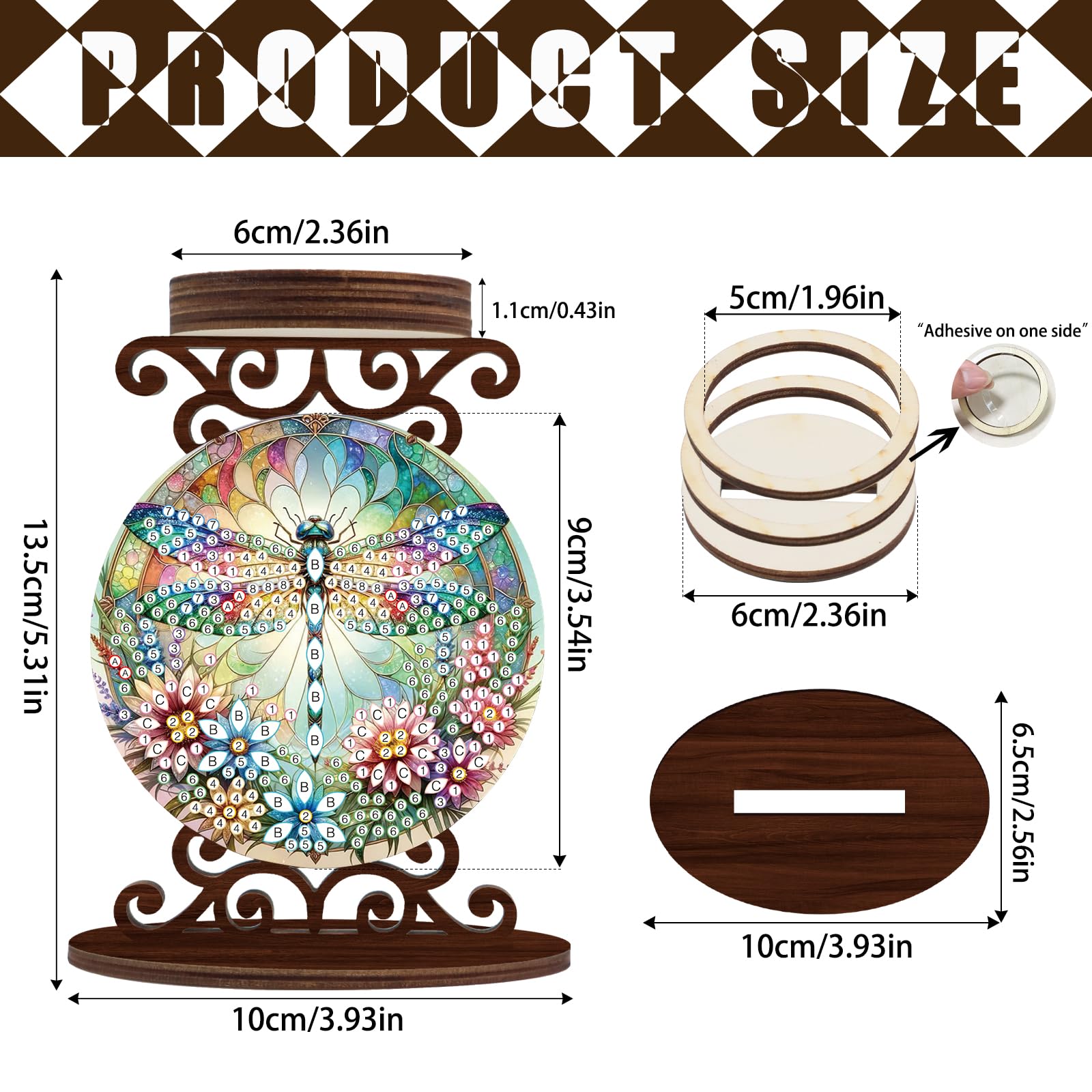 Kit De Pintura Con Diamantes - Candelabro De Madera Con Diseño De Libélula (10x13.5 Cm), Incluye Herramientas