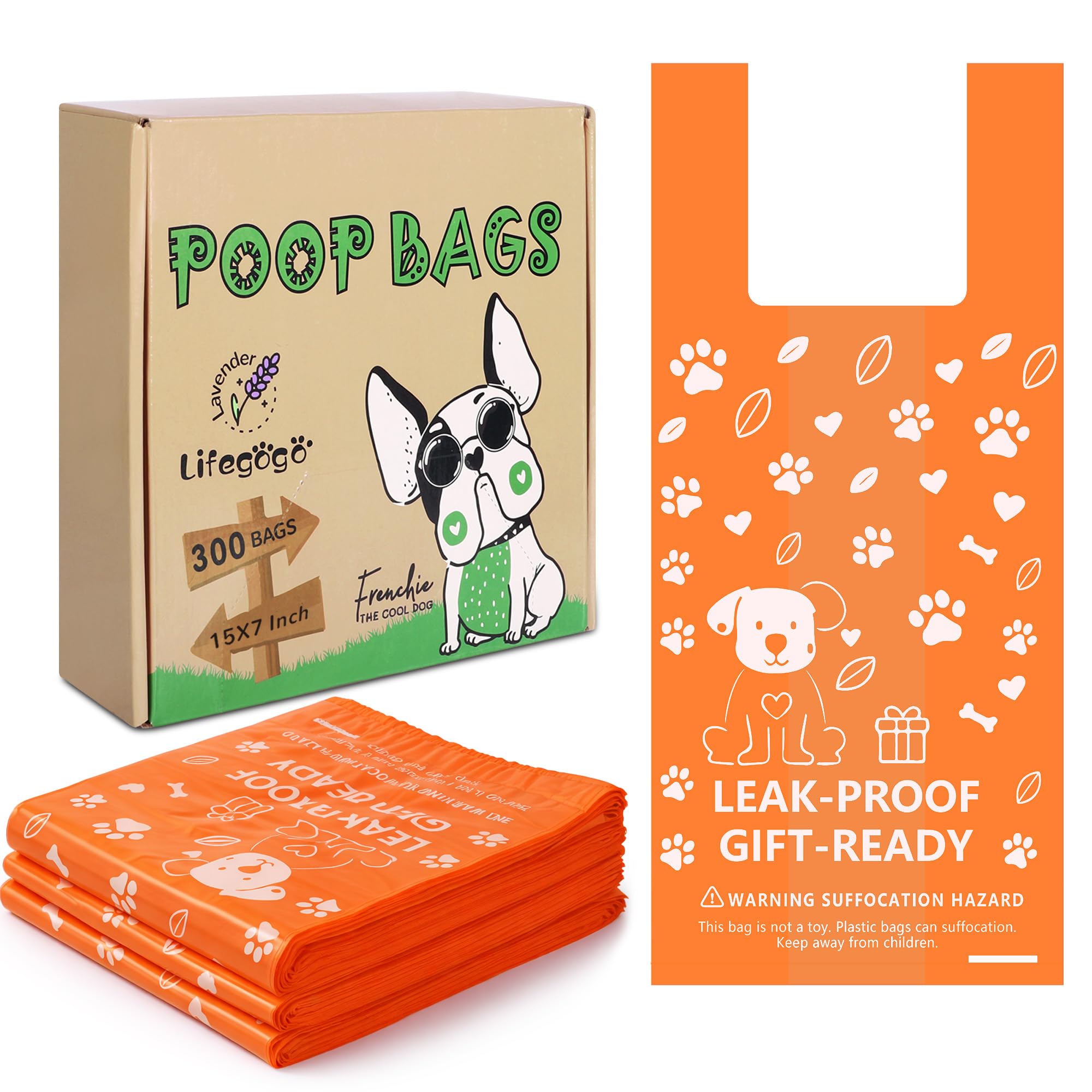 Dog Poo Bags with Tie Handles: Extra Thick Leak-Proof Dog Waste Bags Lavender Scented Plastic Poop Bag for Walking Home Travel 300 Counts