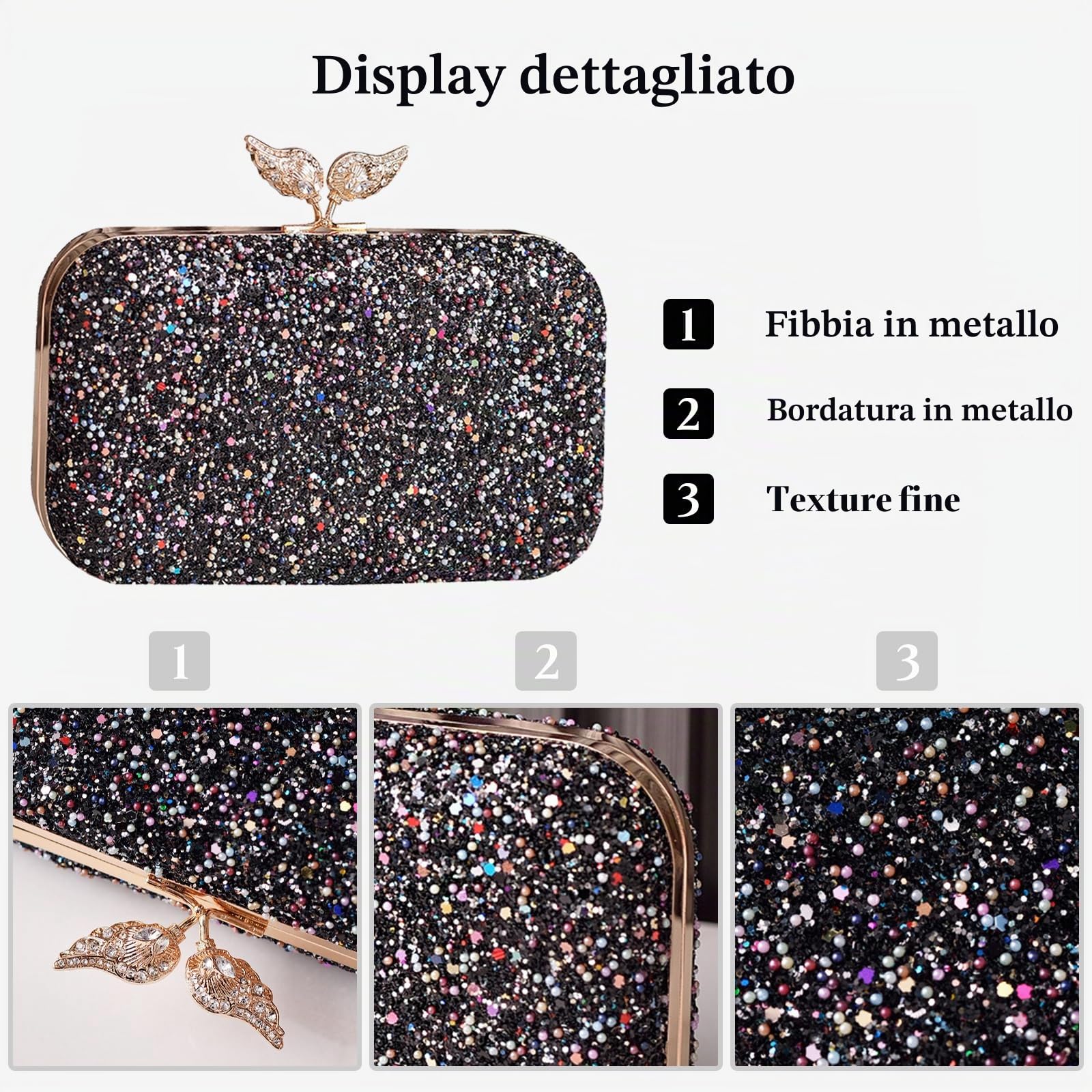 CORIOS Borsetta da Sera con Perle Donna Paillettes Clutch Pochette Piccolo con Catena Lusso Strass a Spalla Scintillante Sposa Elegante per Cocktail Festa Party Tracolla Blu