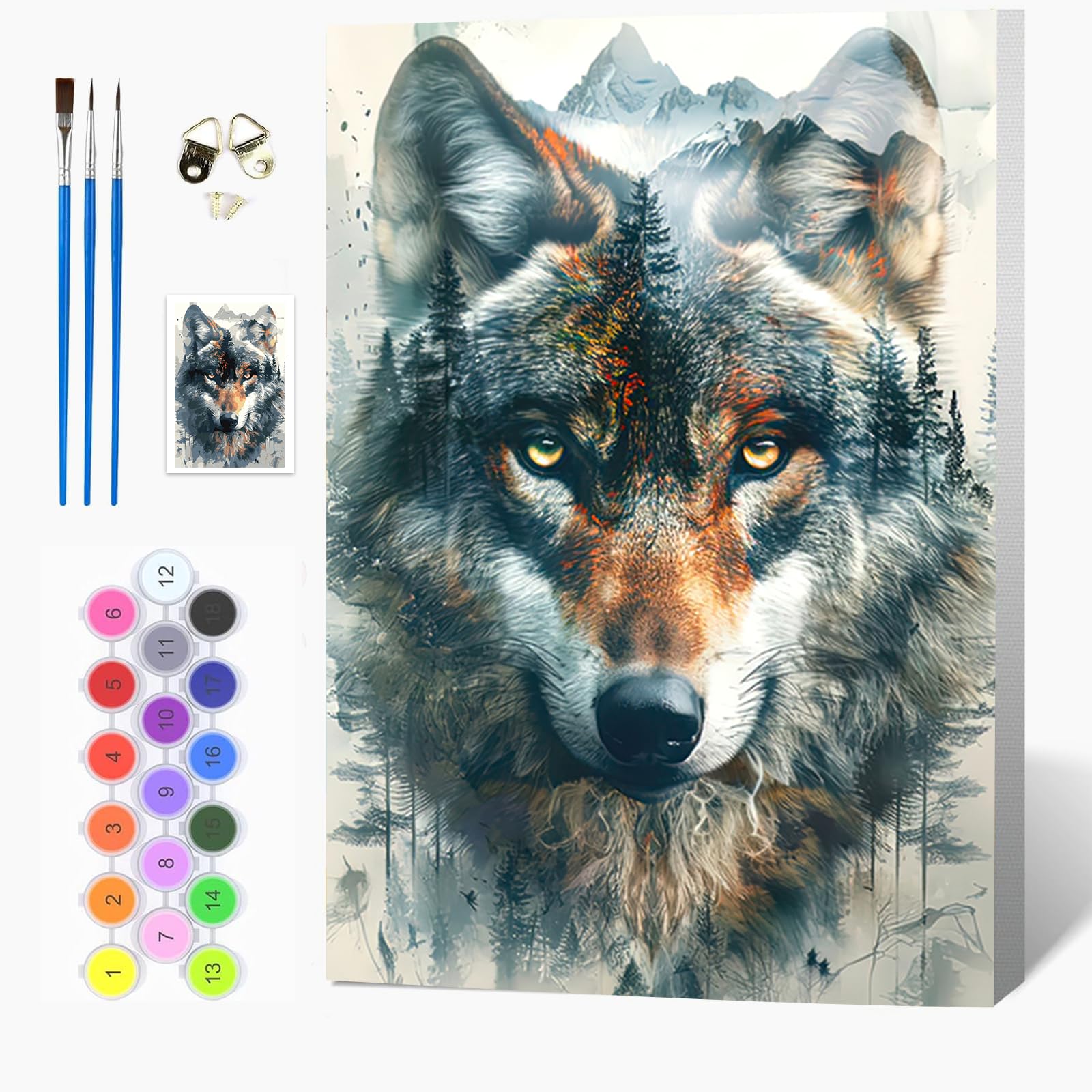 Auremi Wolf Paint by Numbers Kits Kids Adults, Animal Painting by Number Kits On Canvas,Framed DIY Color Oil Painting Acrylic Paints,Home Wall Decor 20x30cm — image 1
