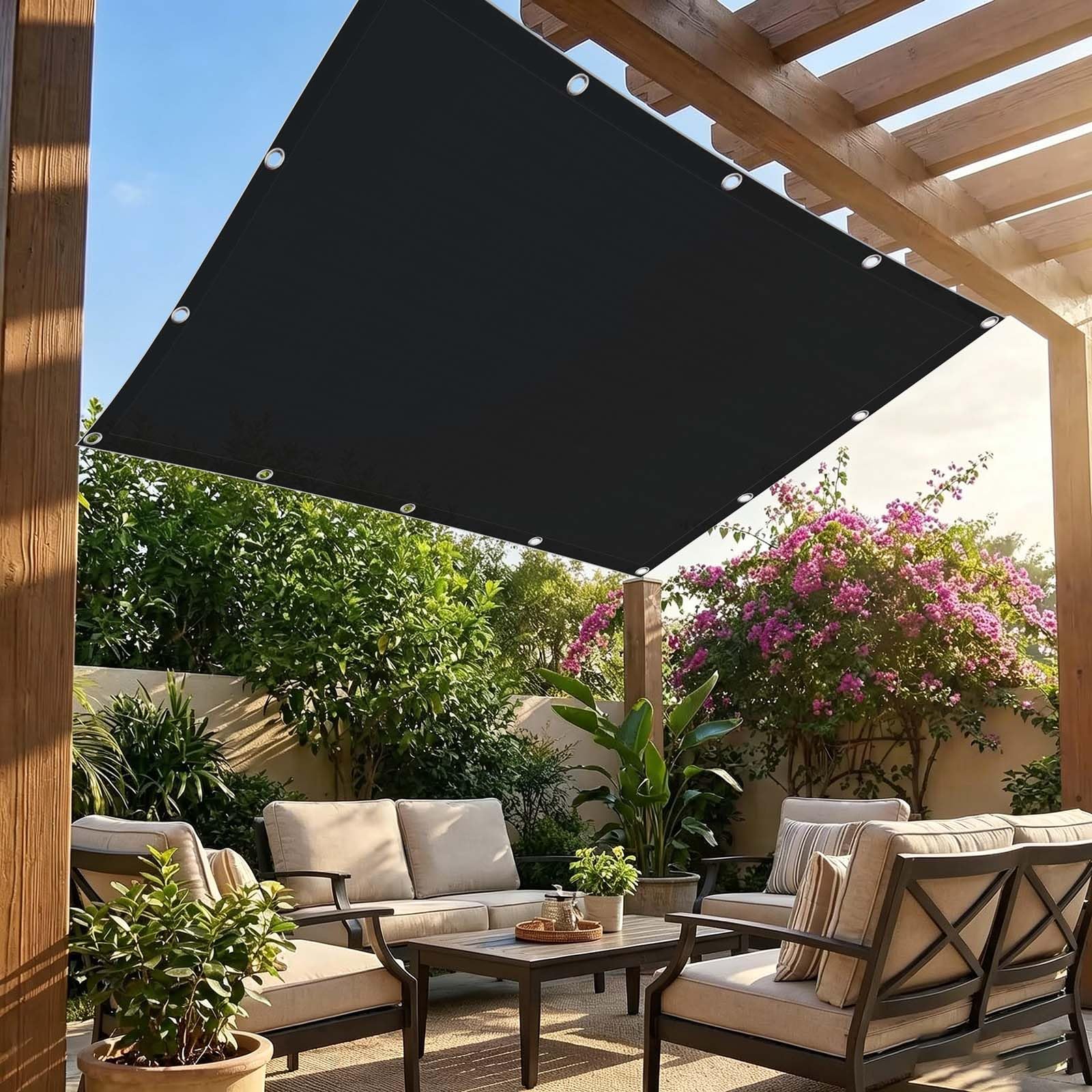 Toile ombrage 150x280 cm noire en PES résistant avec œillets et cordes de fixation