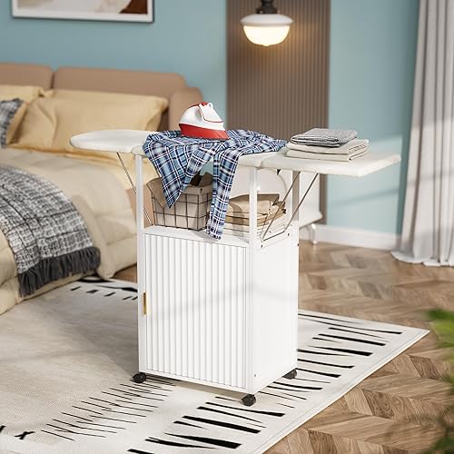 Tabla de planchar con armario de almacenamiento, tabla de planchar plegable con almacenamiento, mesa plegable compacta para lavandería, escritorio