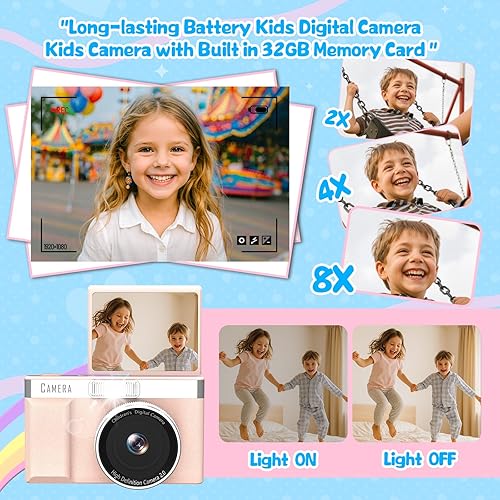 Miniatura 5 de Cámara digital para niños con pantalla abatible de 180, tarjeta de memoria de 32 GB, cámaras digitales de apuntar y disparar HD de 1080P, juegos