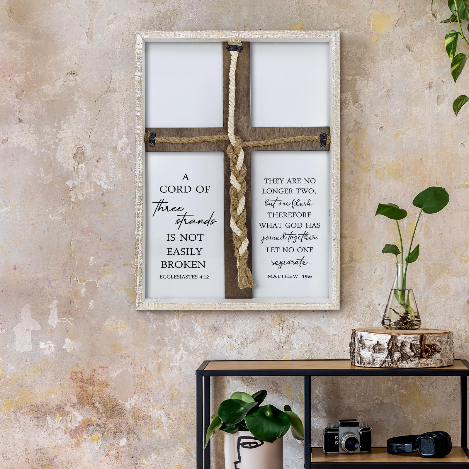 Un cordón de tres hebras de letrero de boda de 22 x 16 pulgadas, tres hebras de cruz de unidad, decoración de pared, aniversario, regalos religiosos para parejas, cruz para trenzar o atar el nudo de