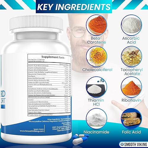 Miniatura 2 de Suplemento para el crecimiento de la barba, vitaminas para el crecimiento del cabello para hombres (60 cápsulas), 5000 MCG de biotina y DHT