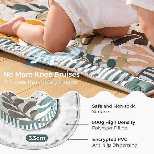 Miniatura 6 de Momcozy Tapete de juego para bebé para piso, tapete grueso de 50 x 50 pulgadas, compañero de juego para el tiempo boca abajo, impermeable y
