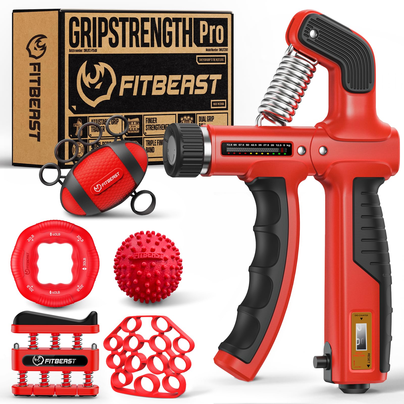 FitBeast Handtrainer, Unterarmtrainer Set – 6-teilig mit einstellbarem Widerstand, Griffkraft Trainer, Fingertrainer und Massagebällen für Handtherapie, Grifftraining und Erholung