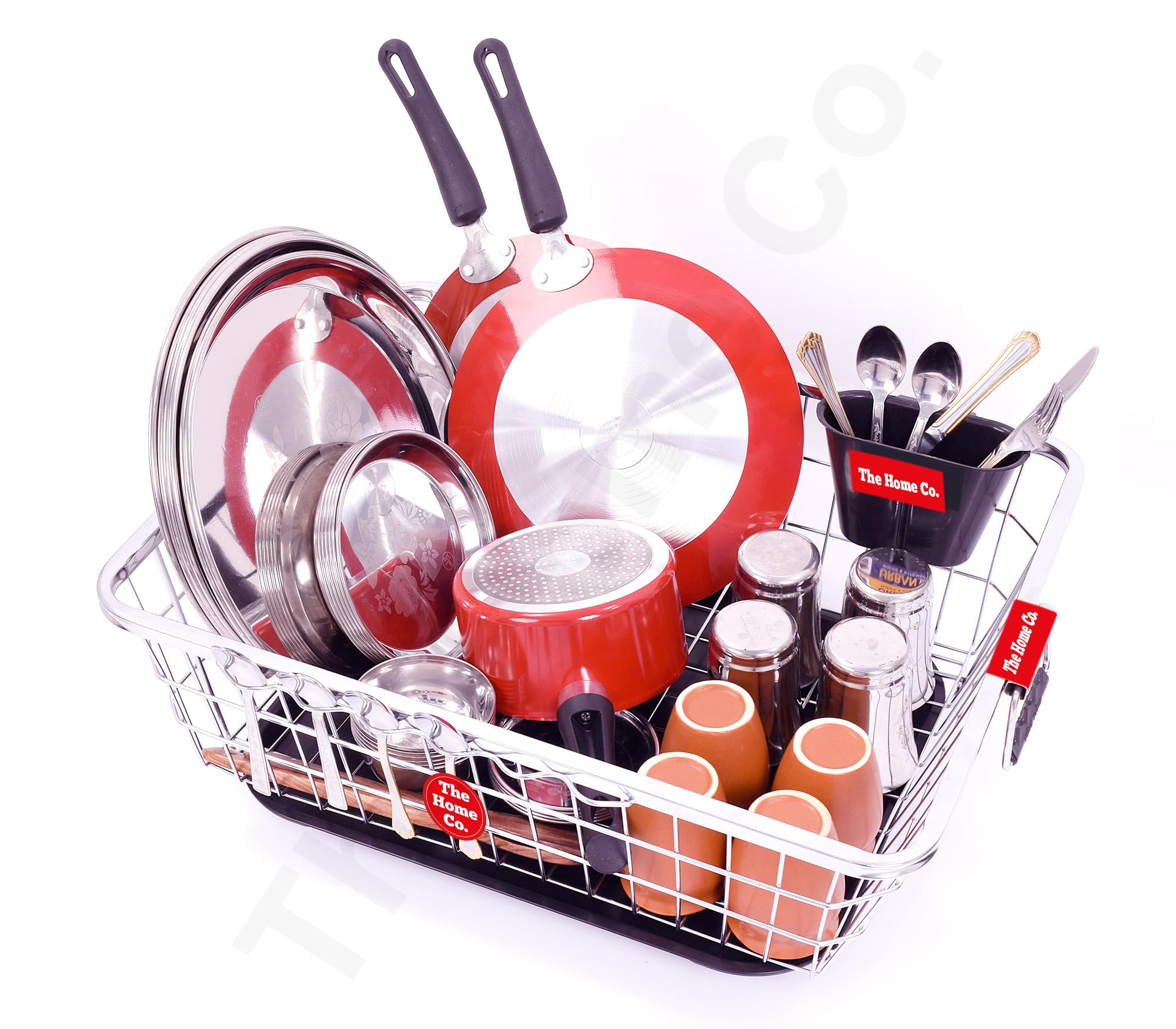 The Home Co. Stainless Steel 59x46x23cm Dish Drainer Basket with Drainer Tray & 1 Spoon Holder I Utensils After Wash Bartan Tokri - Image 8 thumbnail