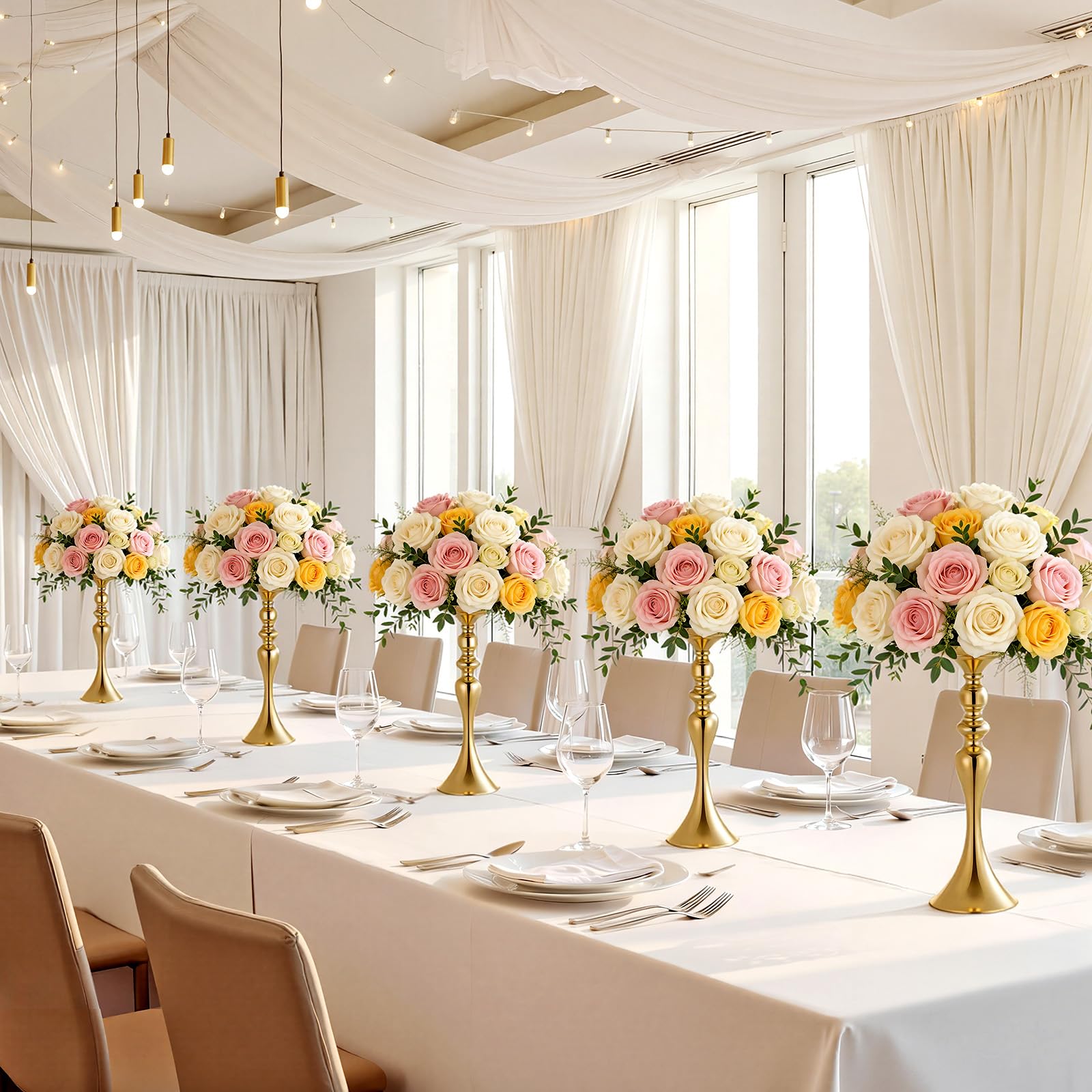 VEVOR 16 STK. Hochzeitsvasen Tafelaufsatz Blumenvasen für Hochzeit 38 cm Hoch, Metall Tafelaufsatz Vasen mit Blumenständern, Mittelstück Tischvase für Hochzeiten Party Jubiläumsfeier Zeremonie, Gold
