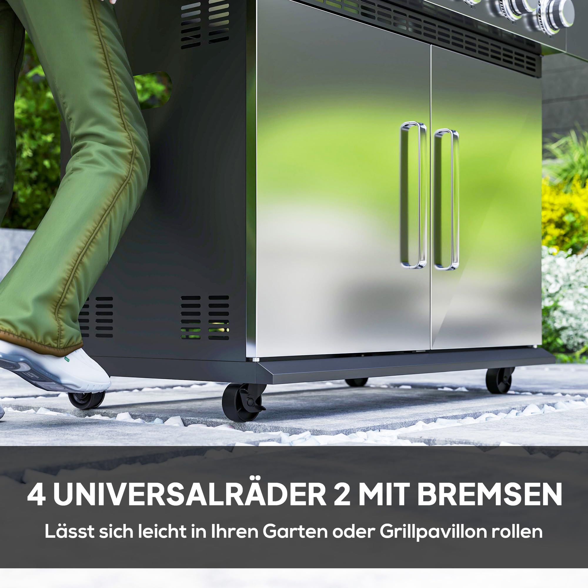 Outsunny Gasgrill 8500BTU BBQ Gartengrill inkl 6 Edelstahl-Brenner Rolle Druckminderer Thermometer, Grillwagen mit Gasschlauch Seitenablagen Deckel, für Camping-Grill Balkon, 143 x 55 x 110 cm