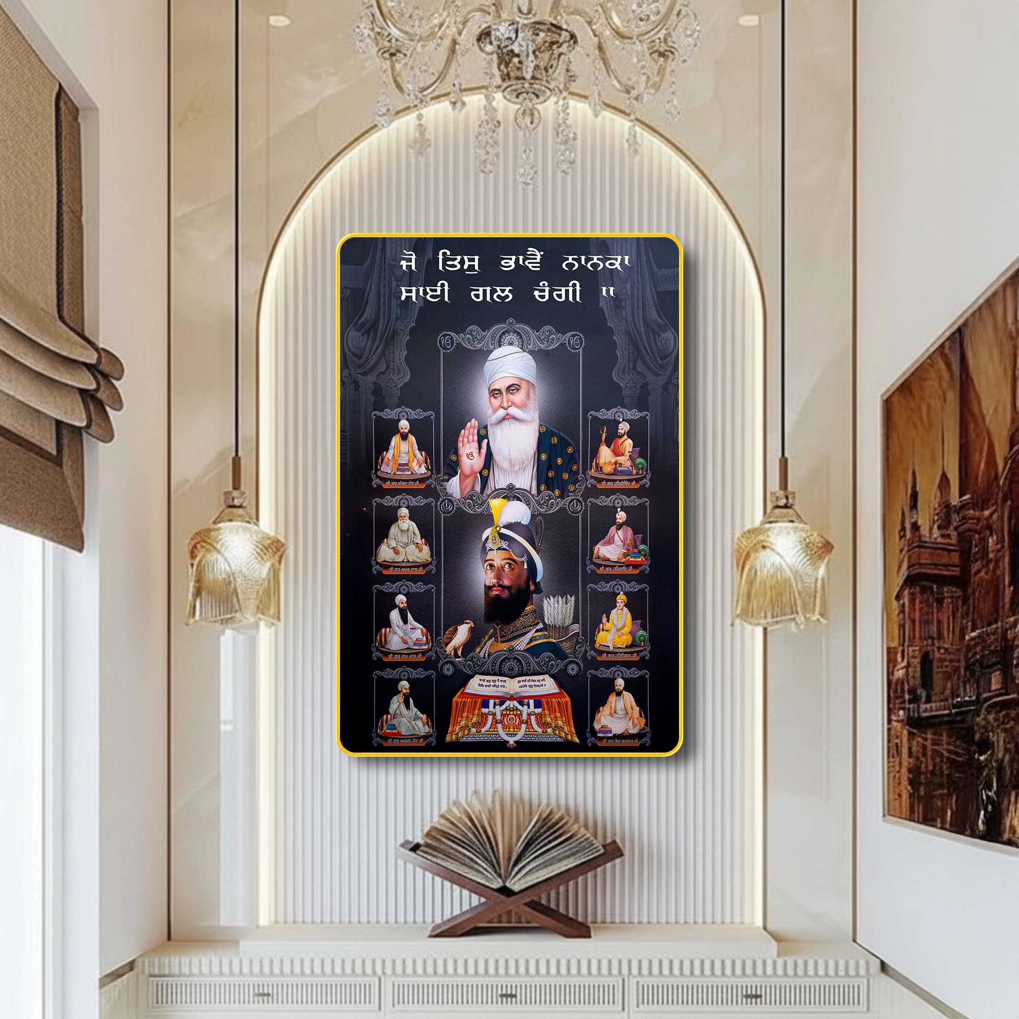 The Castle Decor 10 Sikh Gurus Wall Painting 12x18 Inch | Golden Slim Frame Spiritual Artwork | Religious Wall Art for Home Decor, Living Room, Bedroom, Office, Hotel, Temple & Gift Option-1-picture-23