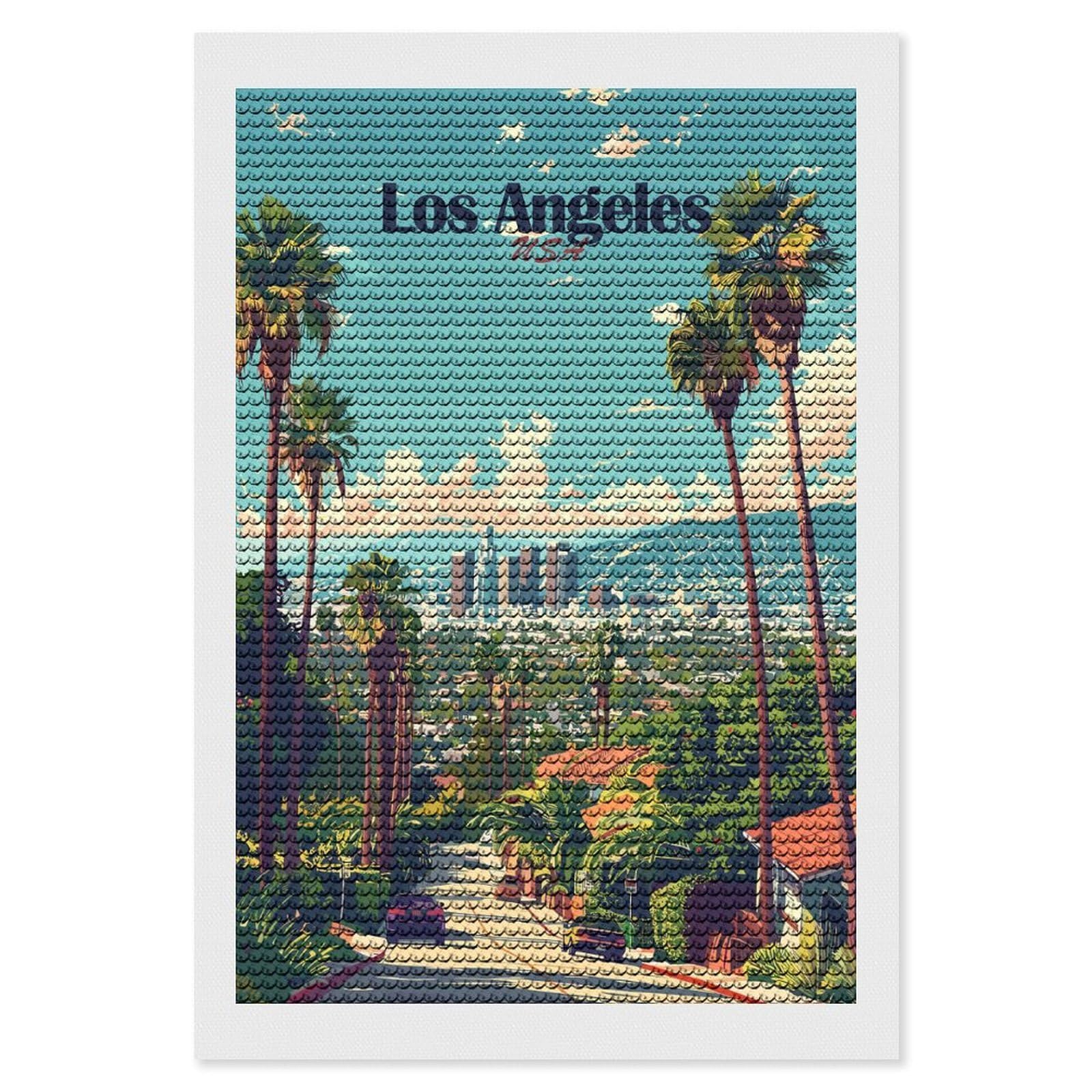 Junmoney Los Angeles Cityscape Diamond Painting Kit 8"x12", for Women, Simple to Start, Bedroom Decor, Christmas Gift, Good for Quiet Evenings