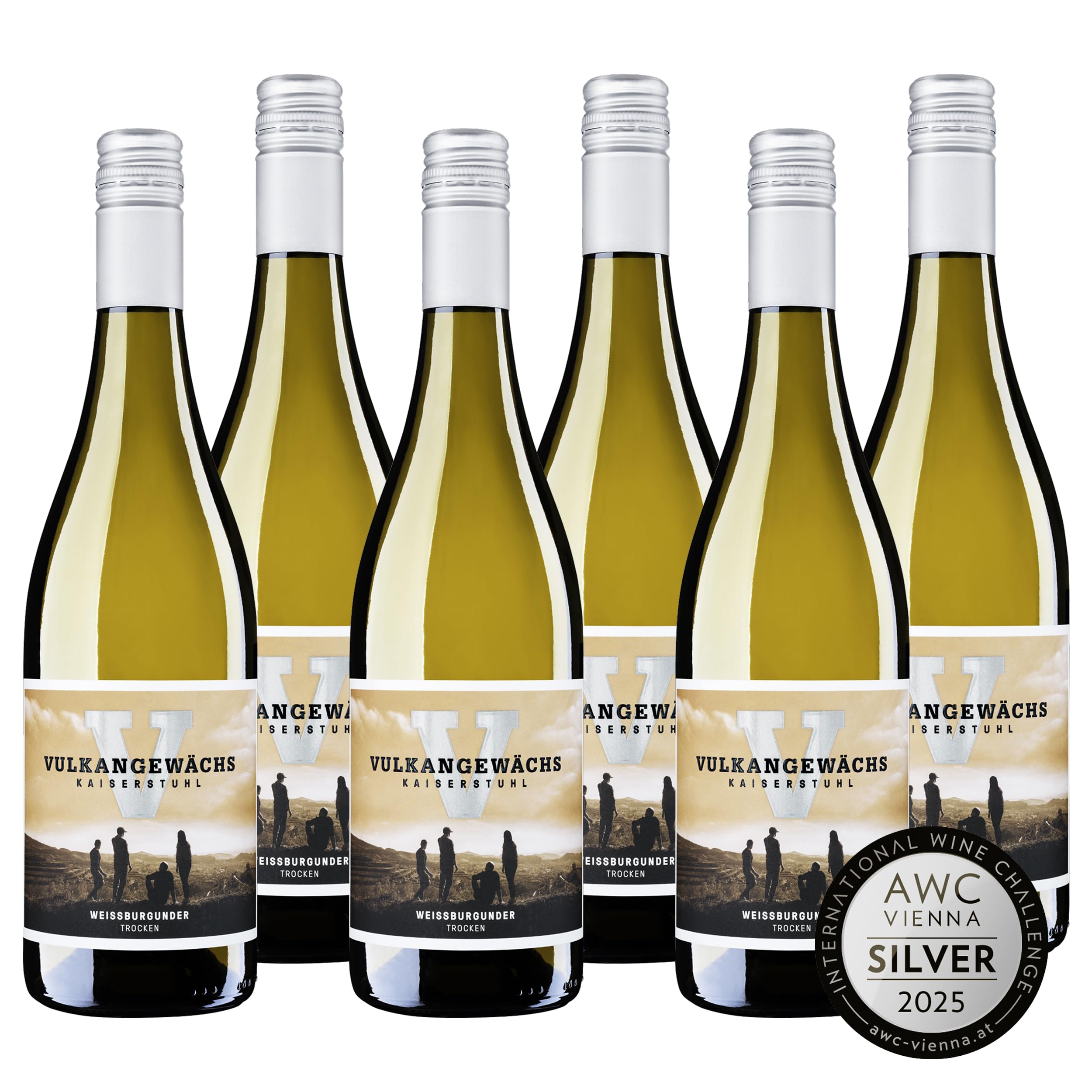 Vulkangewächs Kaiserstuhl Weißburgunder trocken – SILBER 2025 AWC Vienna – Weißwein QbA fruchtig mit Apfel-, Birnen- & Zitrusaromen – Anbaugebiet Kaiserstuhl, Baden (6 x 0,75 l)