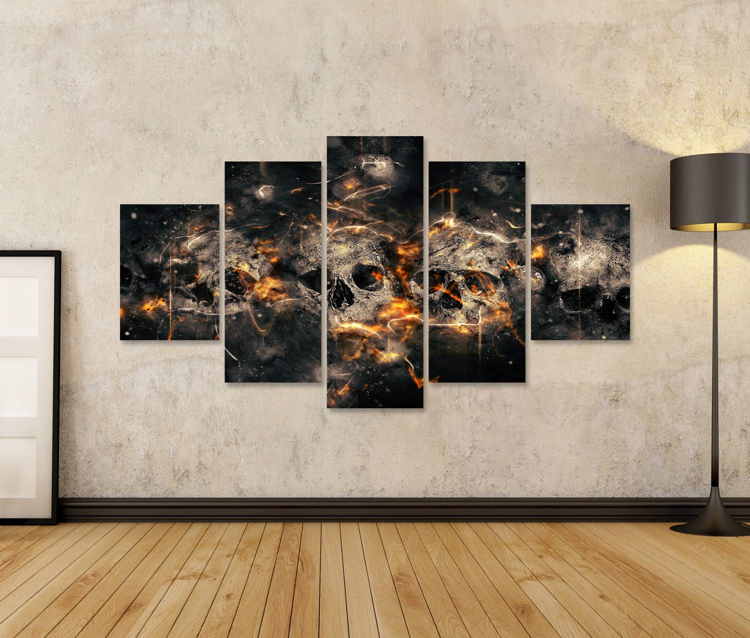 islandburner Bild auf Leinwand Totenkopf Skull Schädel Vor Feuer Hintergrund Abstrakt Leinwandbild Wandbild Prime Bilder für Wohnzimmer etc.