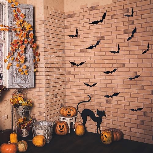 Miniatura 4 de Boao 144 calcomanías de pared de murciélagos 3D de plástico aterrador para Halloween, suministros de fiesta de Halloween, murciélagos decorativos de