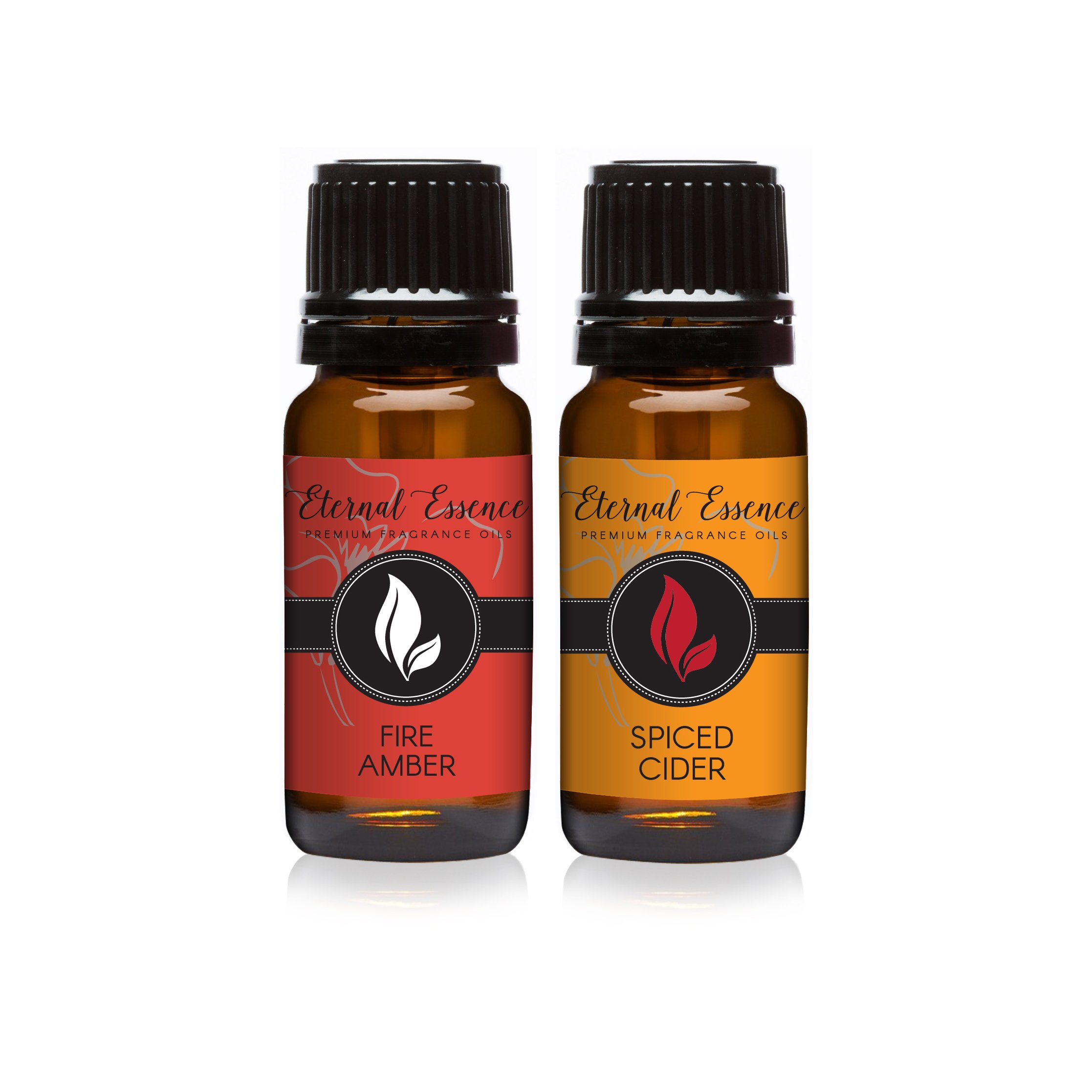 Eternal Essence Oils 2 Pack 10ml Premium Fragrance Oil - Fire Amber &amp; Spiced Cider - for Candle, Soap Making, Aromatherapy, Diffusers, Home Care, &amp; Humidifiers
