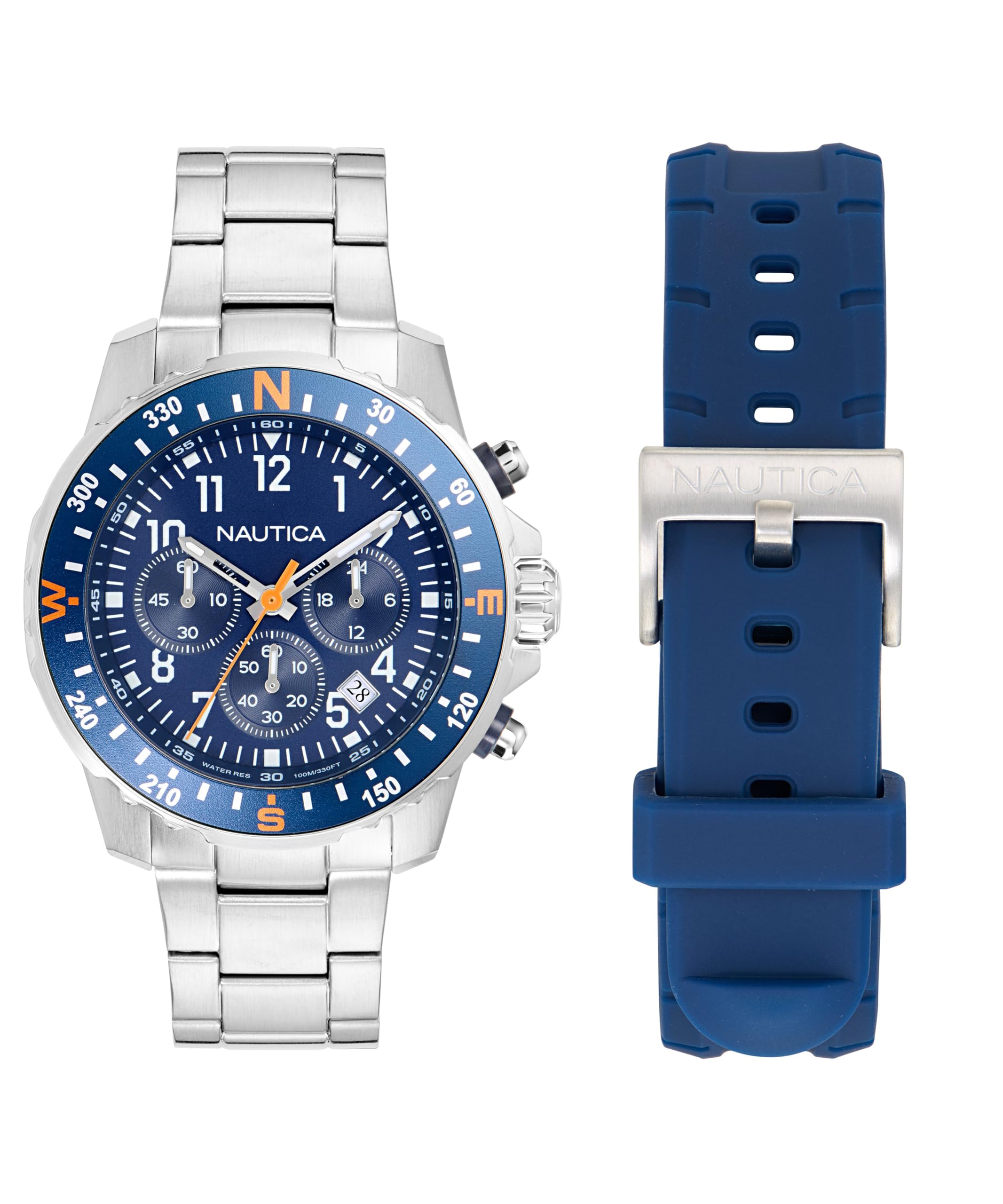Nautica Riding Sail NAPRSS606 - Reloj de Pulsera de Acero Inoxidable con Correa de Silicona Azul para Hombre