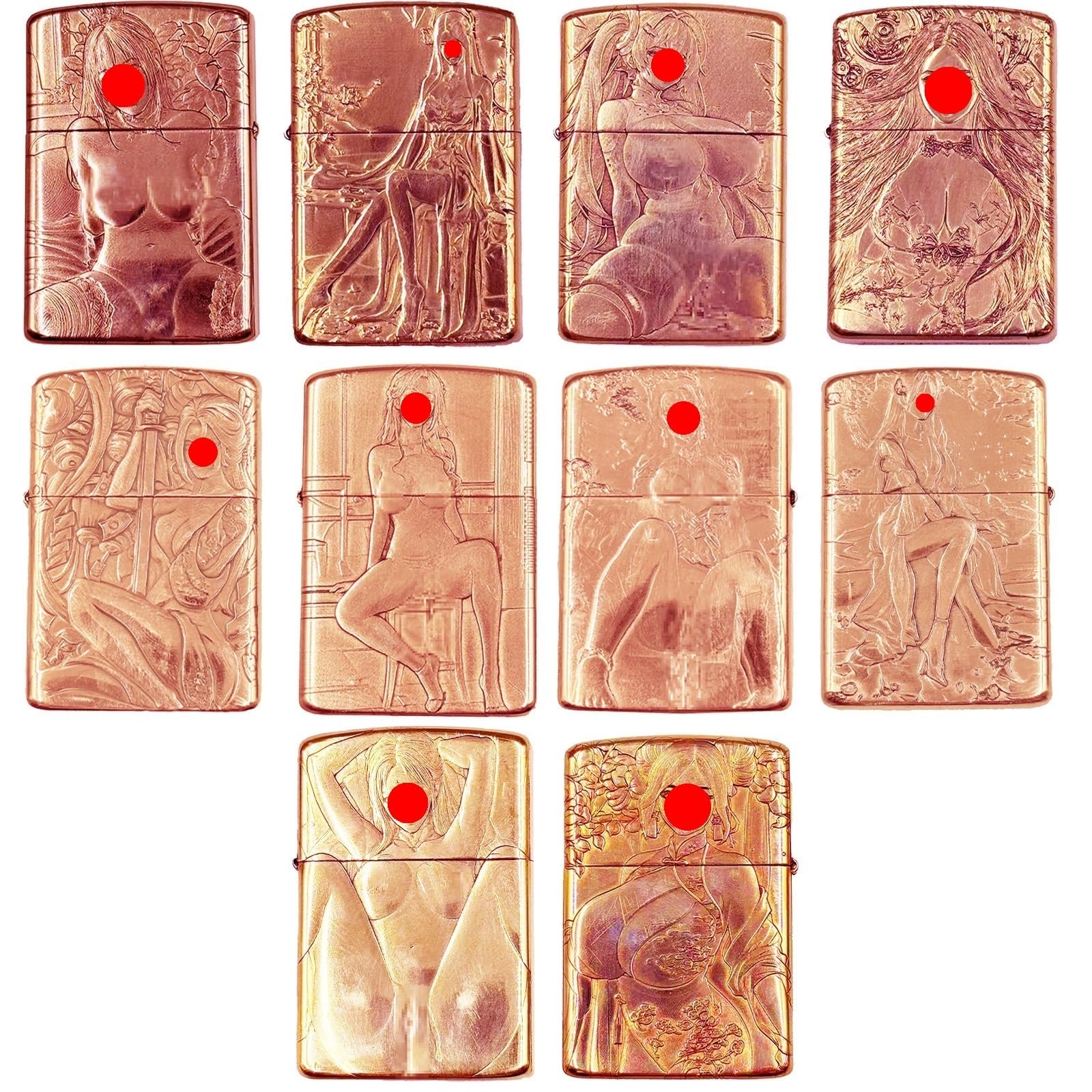 10-Pack Vintage Kerosene Lighter Old-Fashioned Grinding Wheel flip-top Hand-Embossed lighters Windproof Soft Flame for Collection Decoration Fuel not