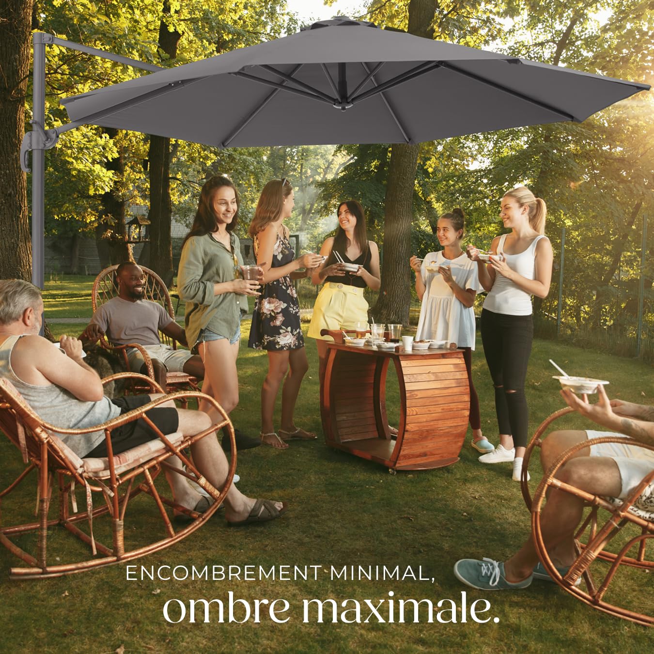 tectake® Parasol de Jardin Exterieur Parasol Déporté, en Aluminium, Ø 300 cm, Inclinable & Réglable en hauteur, Protection UV 50+, Résistant au vent, Housse de protection incluse, Salon de jardin