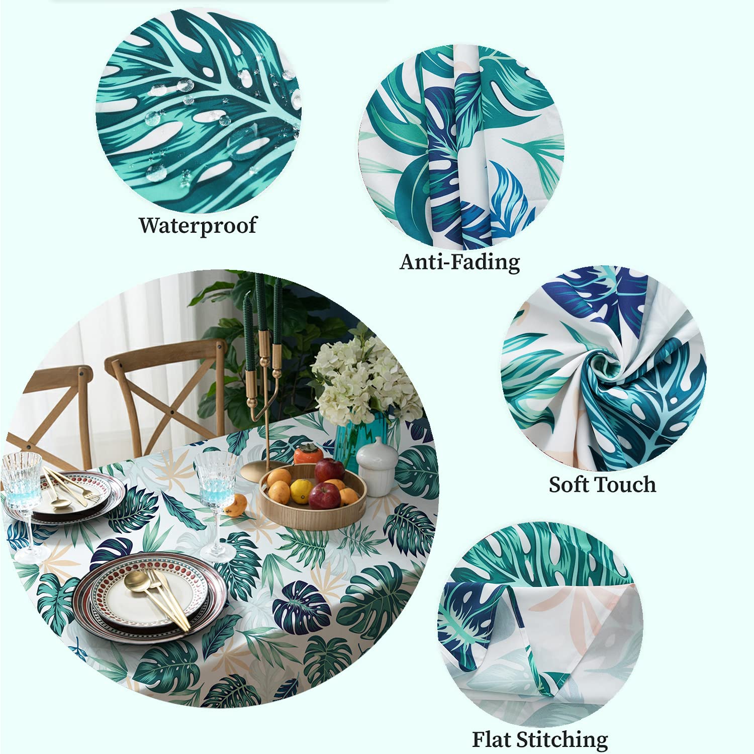 Tischdecke Mit Tropischen Blättern – Wasserdicht, Knitterfrei, 132x178 Cm, Polyester
