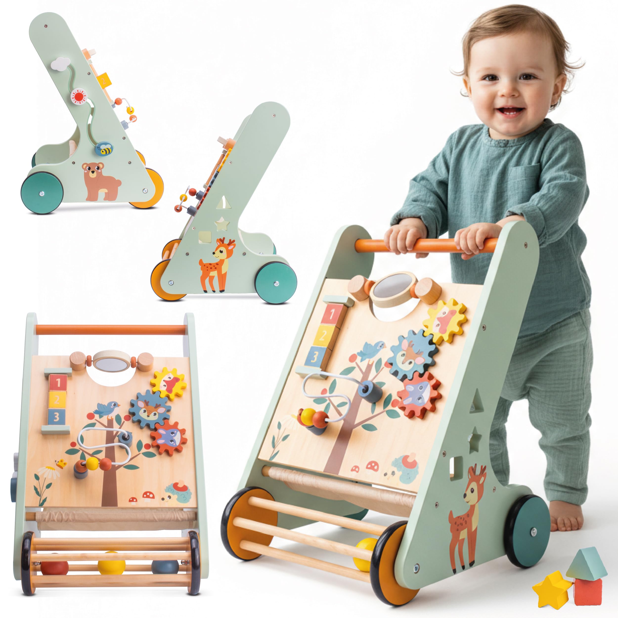 Baby Spiel und Laufwagen Lauflernwagen Spielboard mit interaktivem Spielzeug Räder Für Kinder von 12-36 Monaten (Blau)