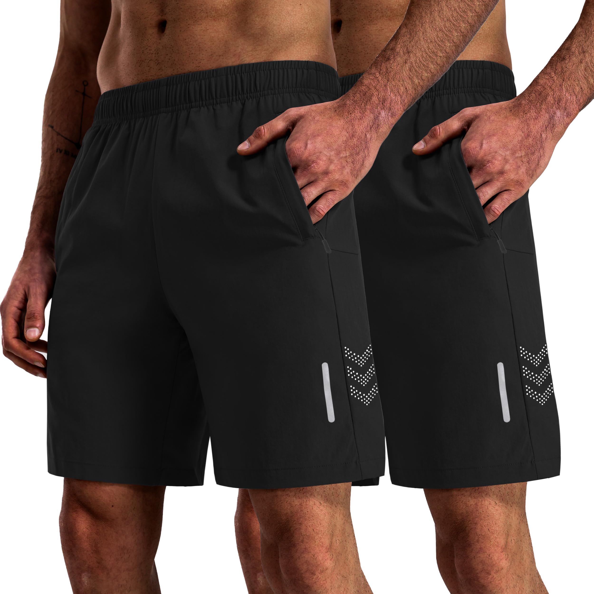 Hioutdoor 2er Pack Sporthose Herren mit Reißverschlusstasche Kurze Hosen Sommer Shorts Schnelltrocknend Laufhose Sport Hose Gym Training Basketball Laufshorts Jogginghose Fitnesshose