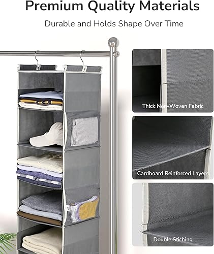 Miniatura 3 de ULG 1 organizador colgante de armario, 3 en 1 a 6 en 1, estantes colgantes reversibles con 6 bolsillos laterales para almacenamiento de ropa,